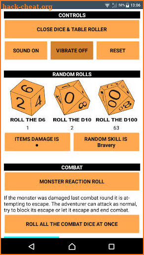 D100 Dungeon Dice and Table Roller screenshot