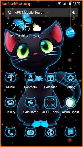Dark Neon Cat APUS Launcher theme screenshot