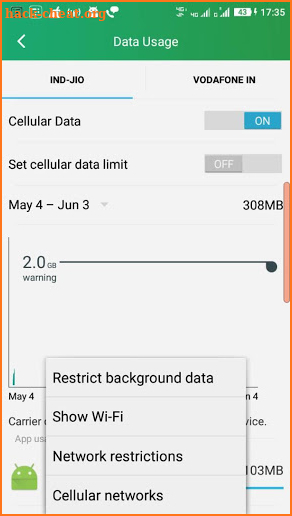 Data Usage Settings Shortcut screenshot
