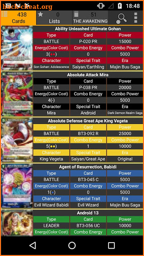 Database for Dragon Ball Super Card Game screenshot