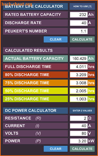 DC Battery Life Calculator screenshot