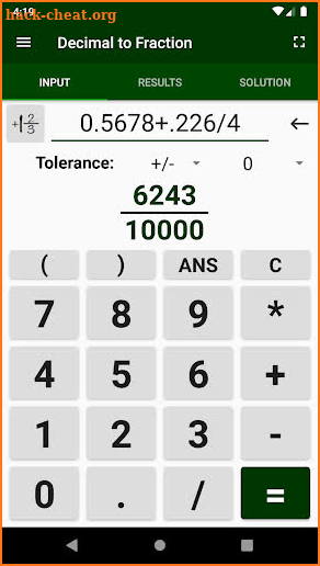 Decimal to Fraction Converter Calculator screenshot