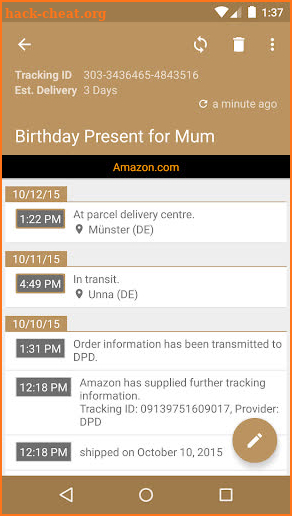 Deliveries Package Tracker screenshot