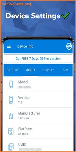 Device Settings Information screenshot