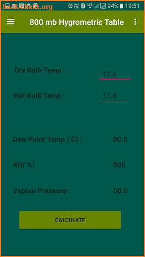 Dew Point Humidity Calculator screenshot