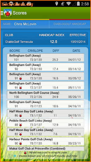 Diablo Golf Handicap Tracker screenshot