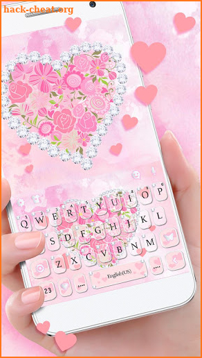 Diamond Pink Flora Heart Keyboard Theme screenshot