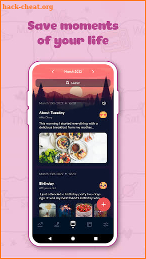 Diary with text, audio, video screenshot