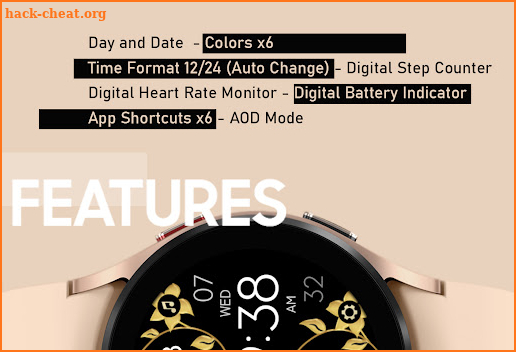 Digital Gold Flower Watch Face screenshot
