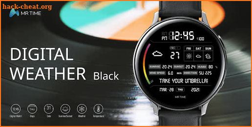 Digital Weather Info Black : Watch Face by MR TIME screenshot