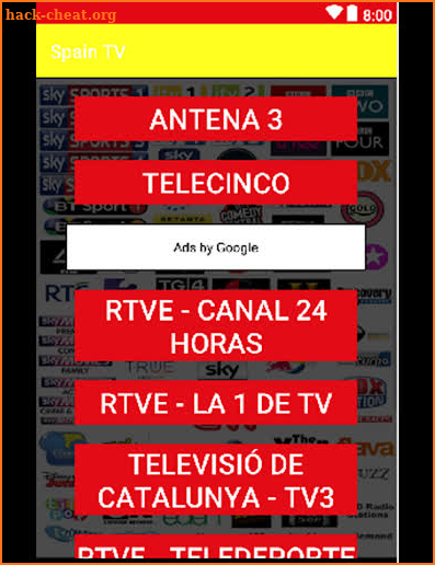 Direct television channels of the Spain channel screenshot