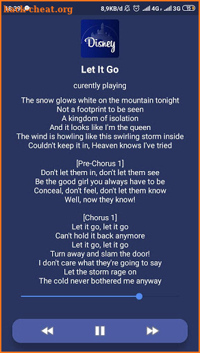 Disney songs + lyrics screenshot