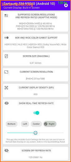Display Checker with Real-Time Refresh Rate screenshot