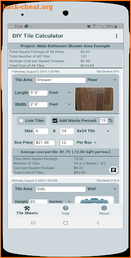 DIY Tile Calculator - Split Floor & Wall Tile Area screenshot