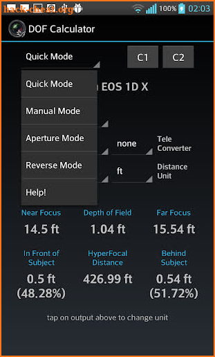 DOF Calculator Pro screenshot