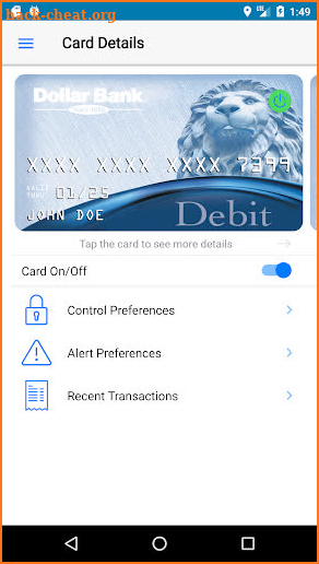 Dollar Bank Card Control screenshot