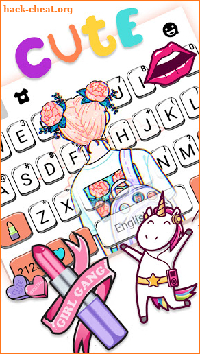 Doodle Cartoon Girl Keyboard Background screenshot
