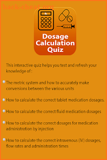 Dosage Calculations Quiz screenshot