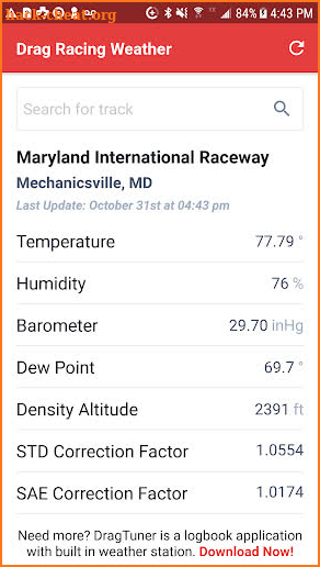 Drag Racing Weather Station screenshot