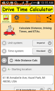 Drive Time Calculator screenshot