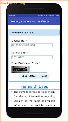 Driving Licence Status Check screenshot