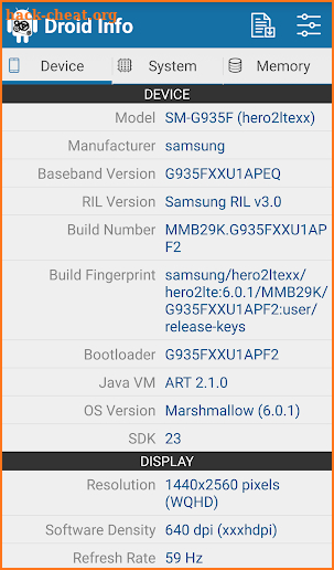 Droid Hardware Info screenshot