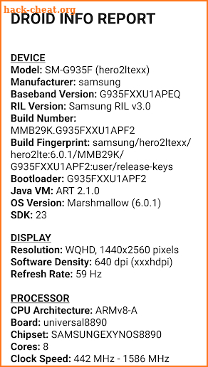 Droid Hardware Info screenshot