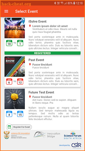 DSI events screenshot