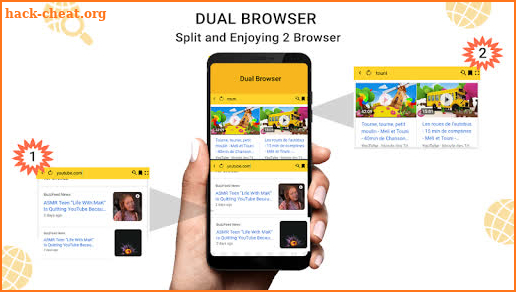 Dual split screen: browser with multiple screen screenshot