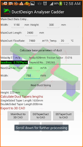 Duct Design W 3D CAD Dxf O/P screenshot