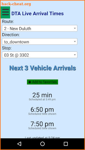 Duluth DTA Bus Tracker screenshot