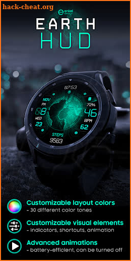 Earth HUD - digital watch face screenshot
