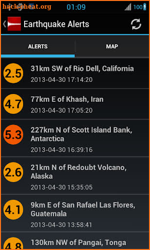 Earthquake Alerts Tracker screenshot