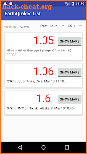 EarthQuake Application screenshot