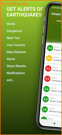 Earthquake map distance ZAMYAD screenshot