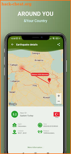 Earthquake map distance ZAMYAD screenshot