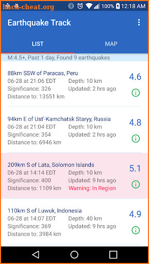 Earthquake Track screenshot
