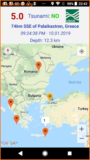 Earthquakes and Tsunamis Map screenshot