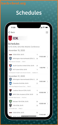 ECNL League screenshot