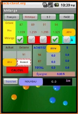 Econoctane; octane mixer and performance tracker screenshot