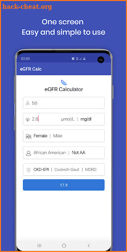 eGFR Calc screenshot