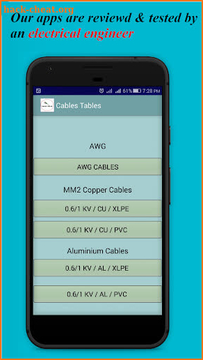 Electrical Cable Table: apps for electricians screenshot