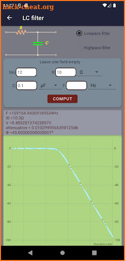 Electronic filter design tool screenshot