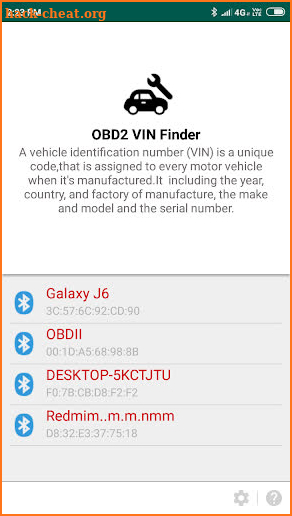 elm327 obd2 VIN finder screenshot