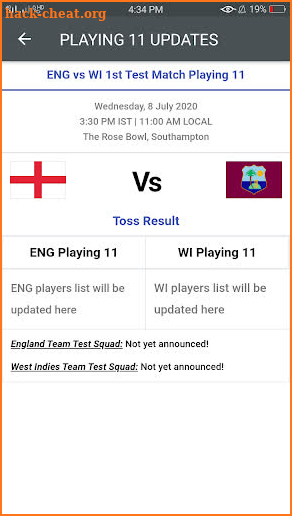 ENG vs WI Live Score 2020 - Test Match Scorecard screenshot