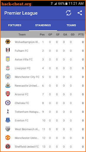 English PL 2020-21 Fixtures screenshot
