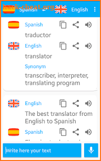English - Spanish. Translator screenshot