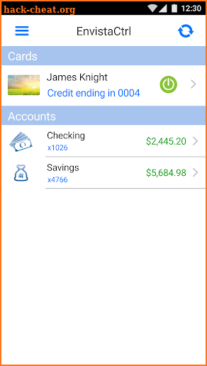 Envista Debit Card Control screenshot