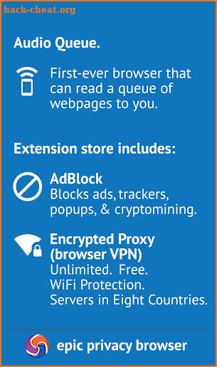 Epic Privacy Browser with AdBlock, Vault, Free VPN screenshot