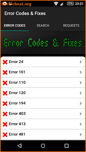 Error Codes & Fixes screenshot